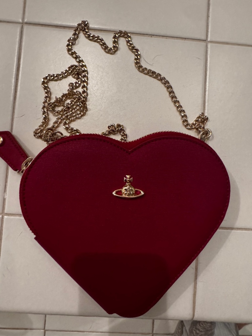 VIVIENNE WESTWOOD RED LEATHER HEART CROSSBODY BAG